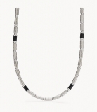 Collier Fossil pour homme : agate noire et acier inoxydable